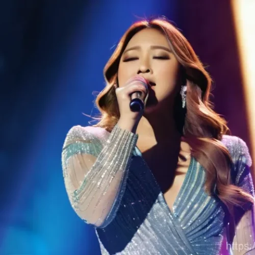 필리핀 가수 모리셋 아몬 - **Prompt:** A dynamic, full-body shot of a powerful female vocalist, resembling Morissette Amon, sin...