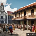 필리핀의 역대 대통령과 정치 - A detailed historical scene depicting the Philippines during the late Spanish colonial period: a bus...
